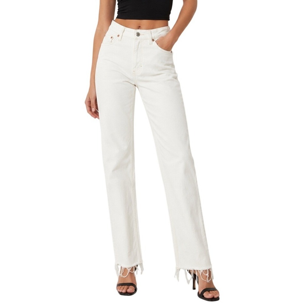 Topshop White Raw Hem Tall Straight Leg Jeans Women's W26 L36‎
